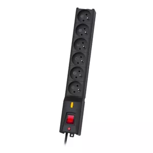 Strāvas sliede Lestar 1966004697 — 6 Type E kontaktligzdas, 230 V, vads 5 m, melns