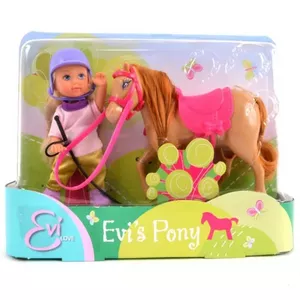 Lelle ar pīķi SIMBA EVI Pony, gaiši brūns — lelle ar mazu poniju