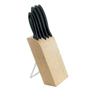 Набор ножей в подставке Fiskars 1023782 — 5 предметов, лезвия из нержавеющей стали, чёрные пластиковые рукояти, есть хлебный нож
