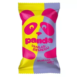 Vaniļas-zemeņu saldējums vafeļu glāzītē PANDA 120ml/65g, DRUVA