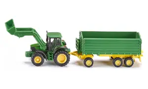 Siku John Deere Traktors ar frontālo iekrāvēju un piekabi 3 gadi Plastmasa Zaļš Dzeltens