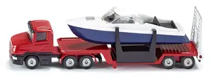 Low loader model with boat Siku S-1613a, metal and plastic, recommended age 3+