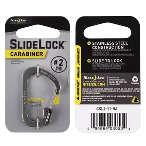 Блокировочный карабин NITEIZE SlideLock Offset‑D нержавеющая сталь, прямой затвор, 44×28 мм, 7 г