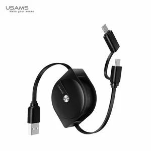 Кабель для данных и зарядки Usams US-SJ192 U1 2в1 выдвижной Micro USB и Lightning на USB, 1 м, 2A, черный