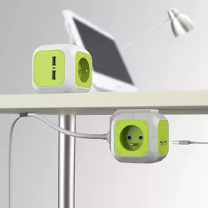Сетевой удлинитель GreenBlue MagicCube GB118 с четырьмя розетками, 2 USB, кабель 1,4 м