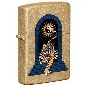 Windproof petrol lighter Zippo 48613 — Tiger Tattoo Design, brushed chrome finish