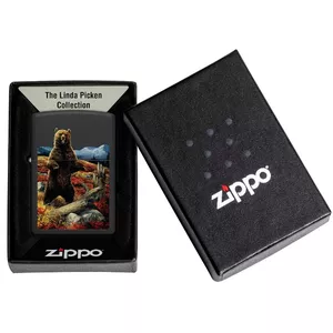 Windproof lighter Zippo 48597 with Grizzly design, refillable metal, classic flip-top