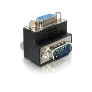 Переходник DELOCK VGA угловой 15-pin штекер — 15-pin гнездо, чёрный