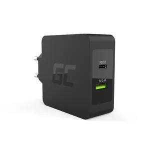Сетевой зарядный блок Green Cell CHAR10, 45 Вт USB Power Delivery 3.0, 1×USB-C + 1×USB-A, 2,4 А, штекер Type-C, чёрный