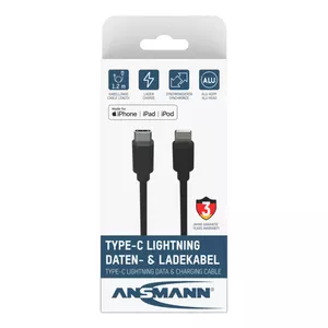 Ansmann 1700-0106 mobilo telefonu kabelis Melns 0,12 m USB C Lightning