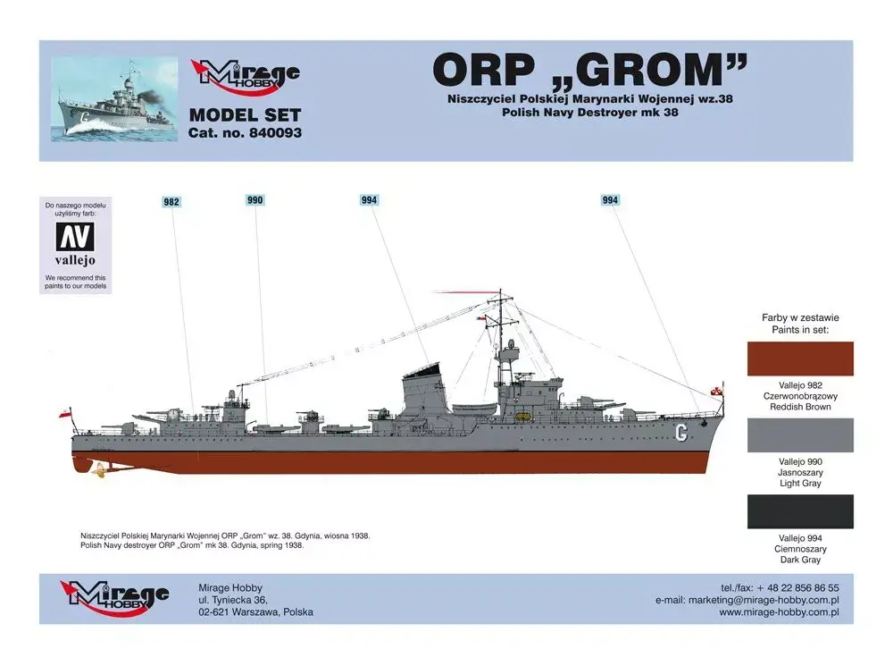 Mirage model kit ORP 'Grom' wz.38 1:700 Photo 5