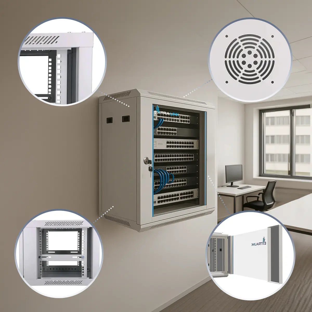 Extralink Wall Mounted Rack Cabinet 6U 600x450 Gray Photo 10