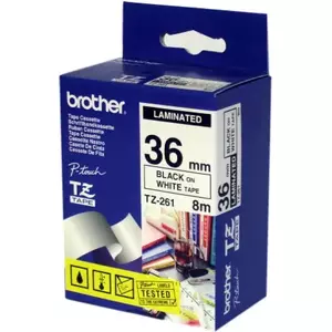 Ламинированная этикеточная лента Brother TZ261 Черная на белом 3.6 см 8 м