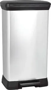 Curver 50L Square Plastic Trash Can in Black and Silver with Pedal Mechanism
