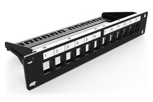 DIGITUS DN-91420 12-port Modular Patch Panel for Rack Mounting with 1U Rack Capacity and Black Finish