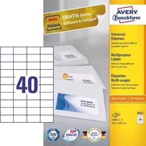 Self-adhesive label Rectangle Avery 3651