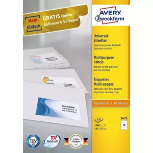 Pašlīmējošās etiķetes Avery Zweckform 3425 Baltas Taisnstūra Pastāvīgas 1000 gab