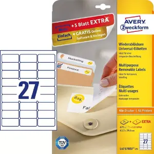 Self-adhesive labels Avery Zweckform L4737REV-25 — Rounded rectangle 63.5×29.6 mm, Removable, 810 pcs
