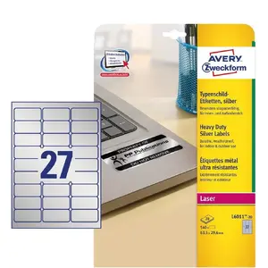 Самоклеящиеся этикетки Avery Zweckform L6011-20 — округлый прямоугольник 63.5×29.6 мм, постоянный клей, серебристые, 540 шт.