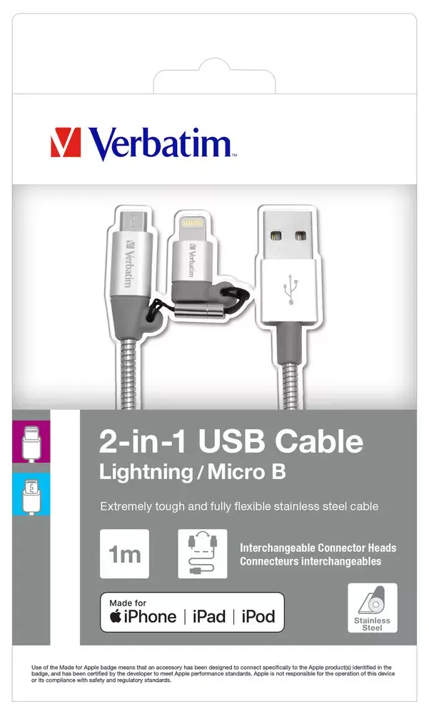 VERBATIM 48869 USB A to Micro-USB B/Lightning cable Photo 2