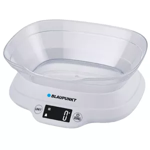 Electronic kitchen scale BLAUPUNKT FKS501 — 5 kg capacity, 1 g accuracy, white with storage bowl
