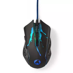 Spēļu pele Nedis GMWD210BK — labroču, optiskā 3600 DPI, USB Type-A, 6 pogas, melna