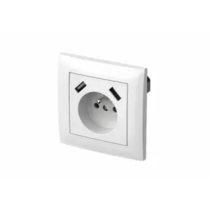 Розетка одиночная ELEKTROPLAST Sentia 2P+Z 16A с 2x USB 2,1A 5V DC, с защитными шторками и рамкой, белая