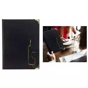Securit BASIC MC-BRWC-BL A4 Beverage Menu Holder Black Plastic Leather-Look with Gold Embossing