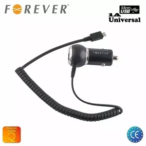 Forever 1A Kompakts Micro USB Auto Lādētājs (Universāls) ar 1.2m vadu Euro CE (EU Blister)