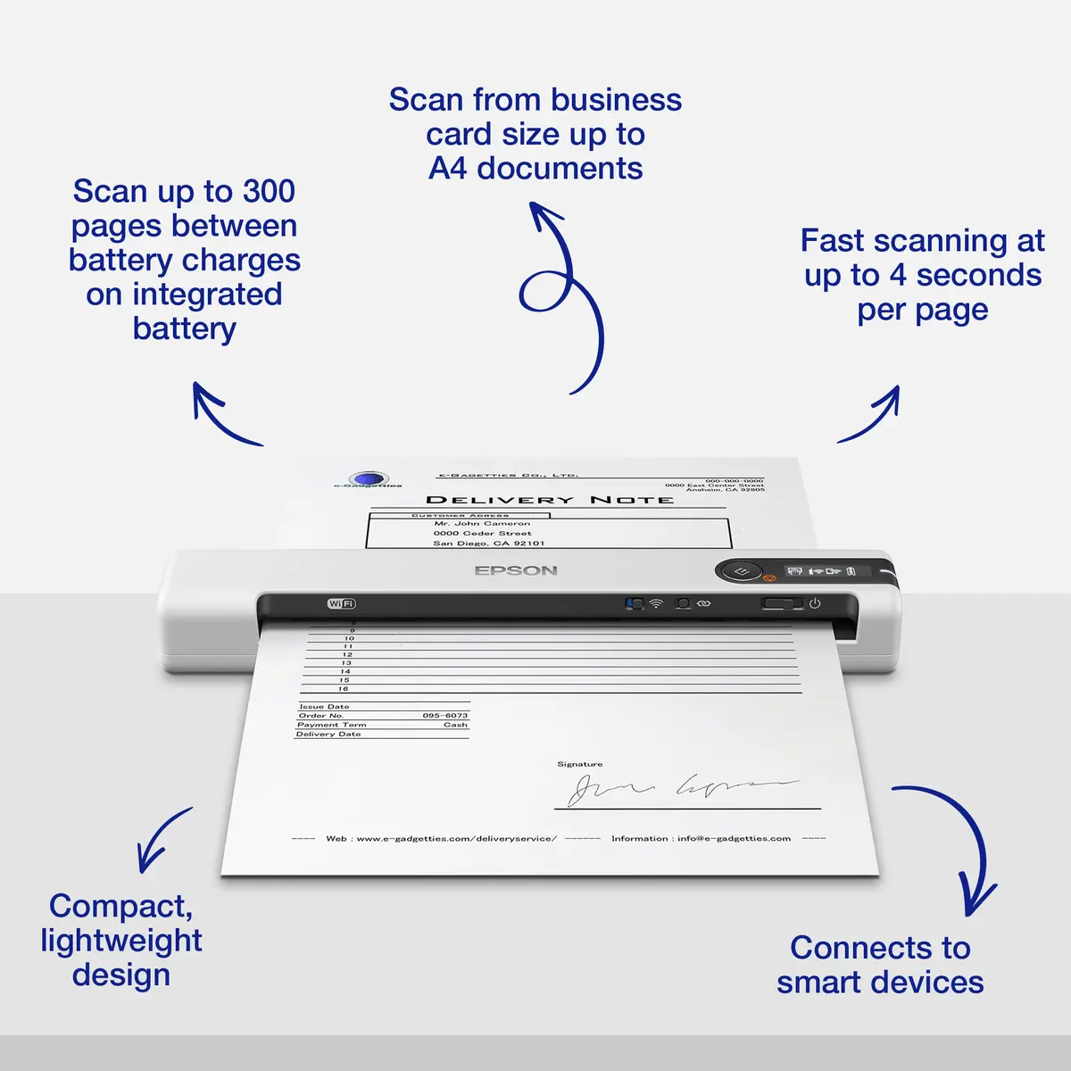 Беспроводной портативный сканер Epson WorkForce DS-80W Photo 4