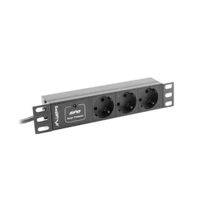 Barošanas sadalītājs LANBERG PDU-03F-0200-BK — 1U, 3 Type E kontaktligzdas, kabelis 2 m, 220–250 V, 10 A, 2500 W, C14