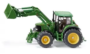 Siku 3652 John Deere traktora modelis ar frontālo iekrāvēju zaļā un dzeltenā krāsā plastmasas rotaļlieta bērniem no 3 gadiem