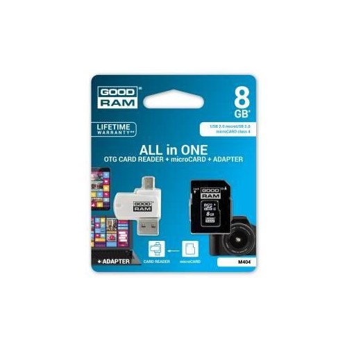 Atmiņas karte Goodram MicroSD 8GB All in one, class 4 + Card reader