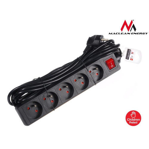 Maclean MCE51 Power Strip 5-outlet with switch 1,4m Cable