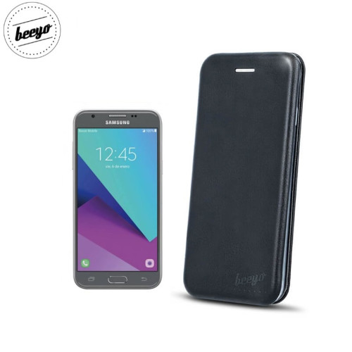 Beeyo Diva Sērijas Eko ādas īpaši plāns Sāniski atverams maks ar apaļām malām priekš Samsung J330F Galaxy J3 (2017) Melns