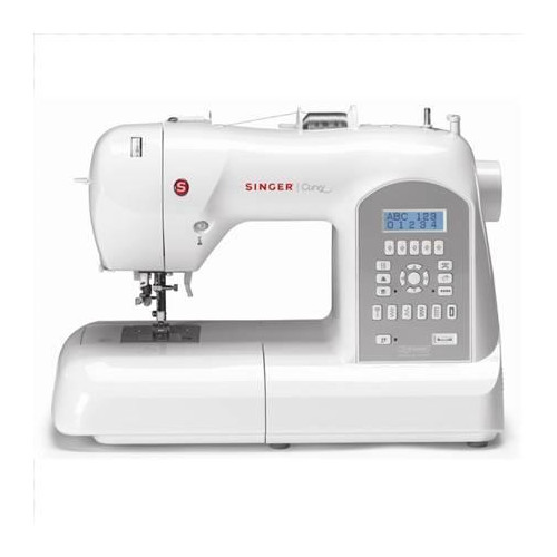 Singer SMC 8770 Curvy Sewing Machine/ 225 built-in stitches/ Six Fully Automatic 1-Step Buttonholes/ 1 Endless Buttonhole/ Automatic Stitch Length & Width/ Automatic Bobbin Winding/ Drop & Sew™ Bobbin System/ SwiftSmart™ Threading System/ 3 StayBright™ LED Lights/ LCD Screen/ White