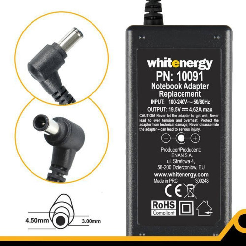 Whitenergy AC adapter 19.5V/4.62A 90W plug 4.0x3.0mm